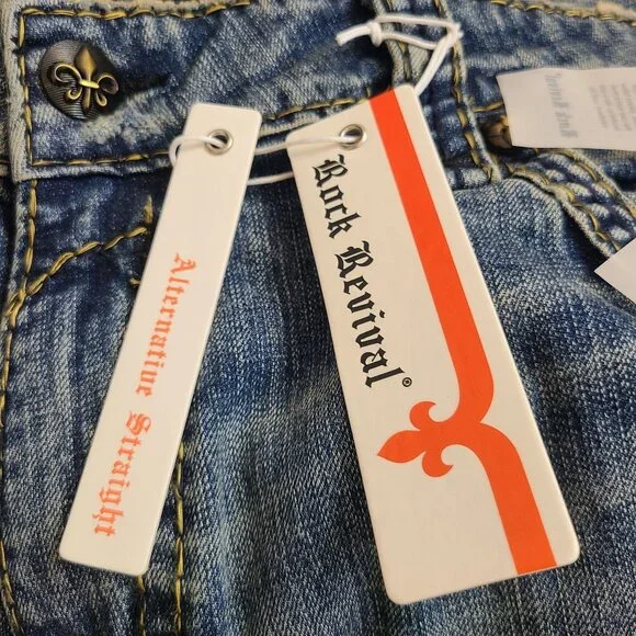 Rock Revival Reid Alt Straight Distressed Denim Jeans Size 42x34 Blue #2 - Picture 4 of 6